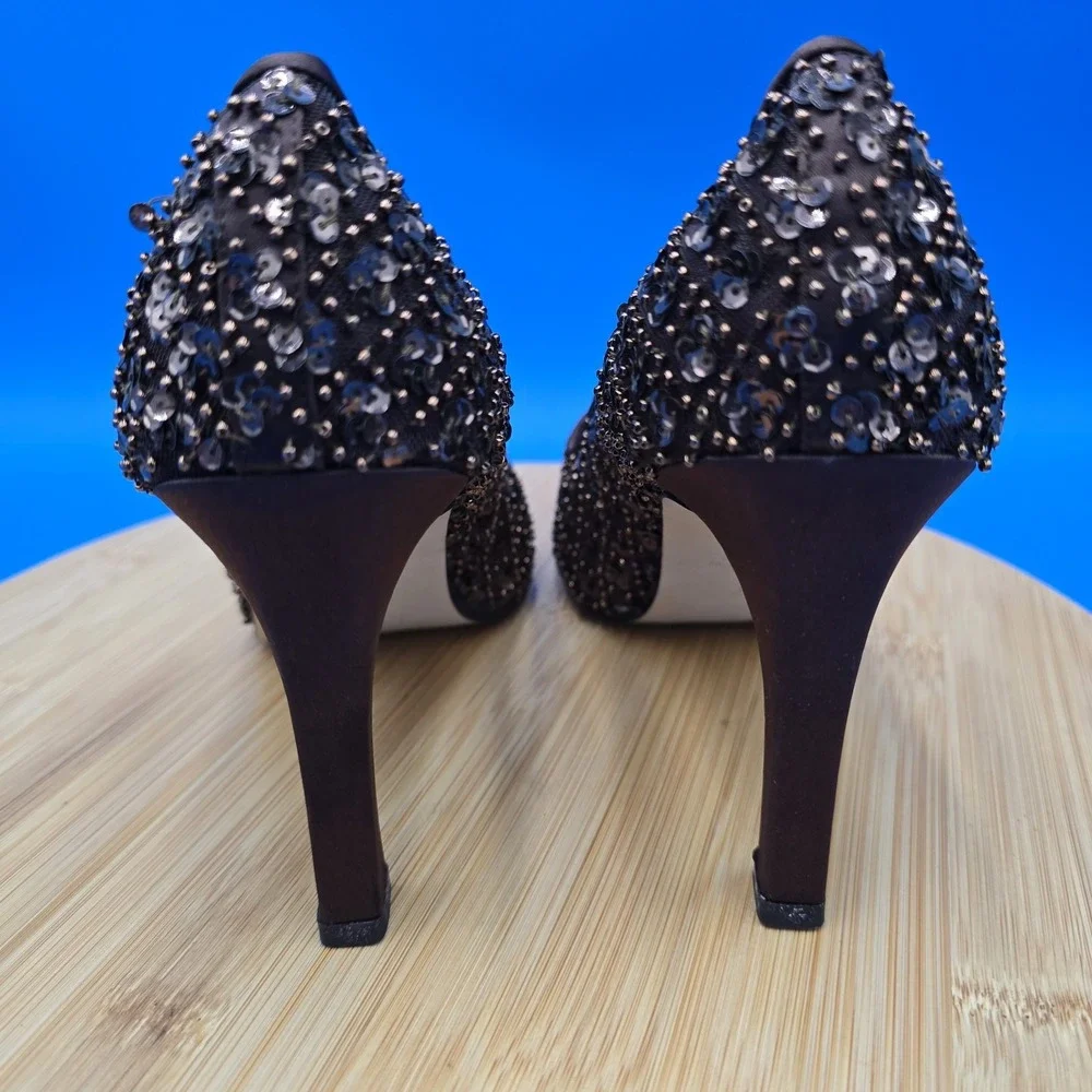 Ann Marino Women's 8.5 Brown  Bronze Sequin Heels Pumps Dressy  Formal New NWOB‎ - Picture 4 of 9